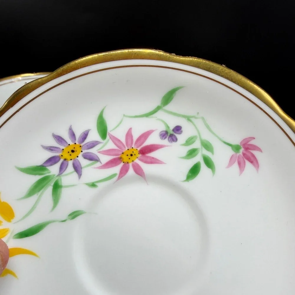 Royal Stafford‎ Bone China Teacup and Saucer Set Floral Gold Gilt England 8163H